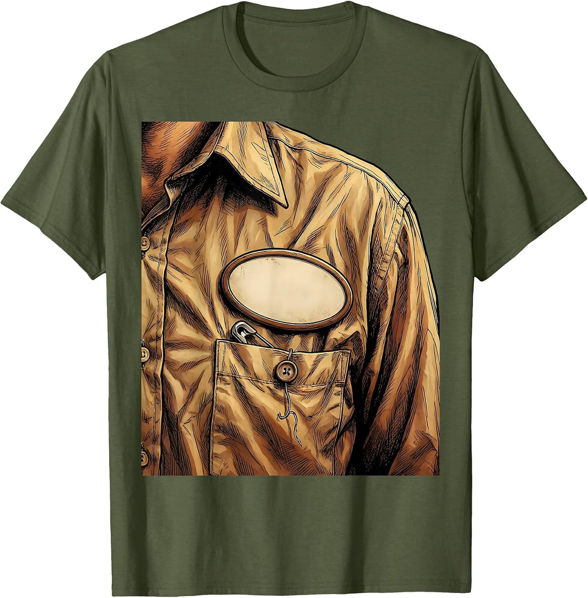 Substitute Teacher Pinned Badge Graphic T-Shirt - Olive Green