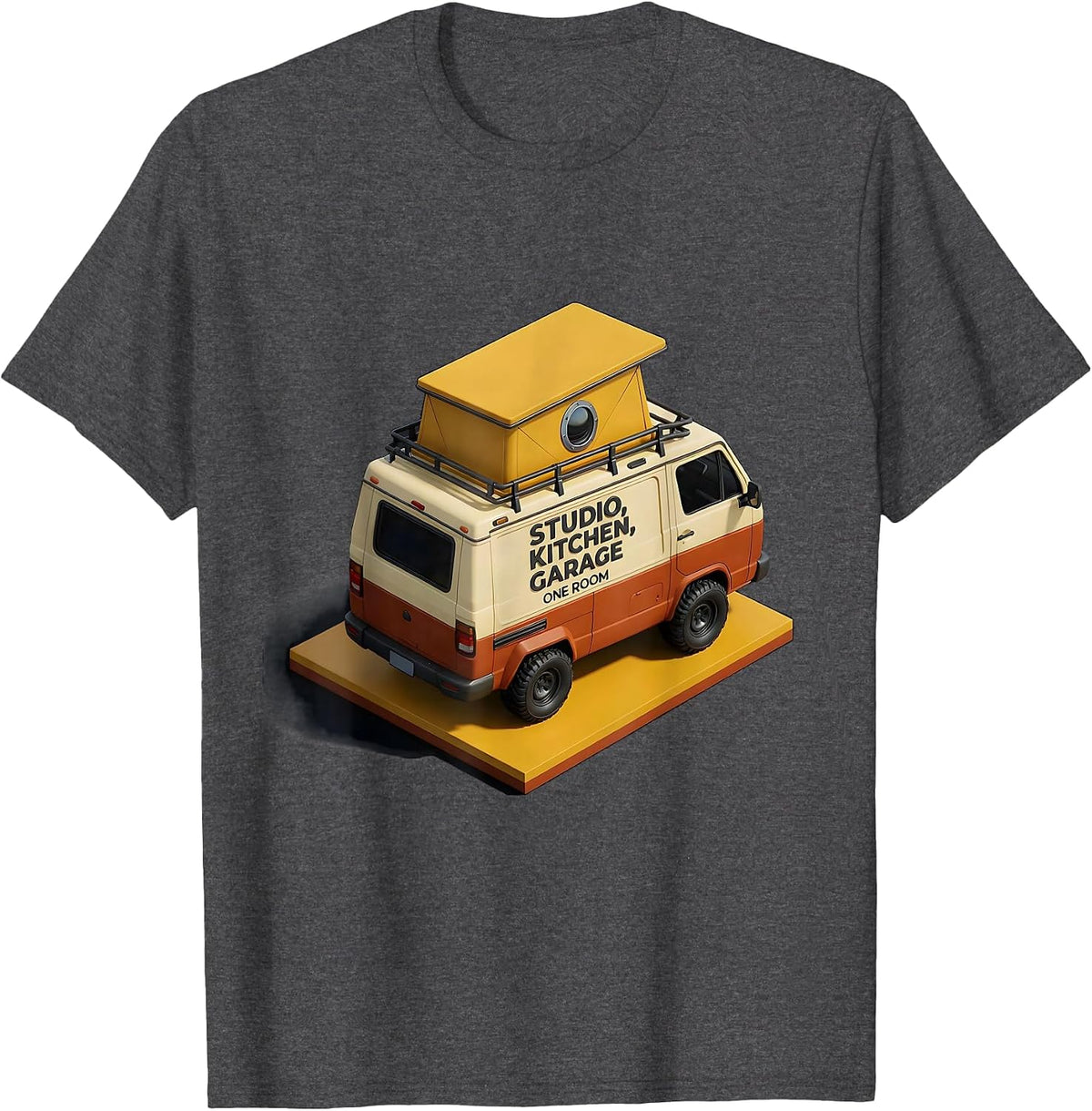 Studio, Kitchen, Garage: One Room Retro Van Life Nomads T-Shirt - Dark Heather Grey