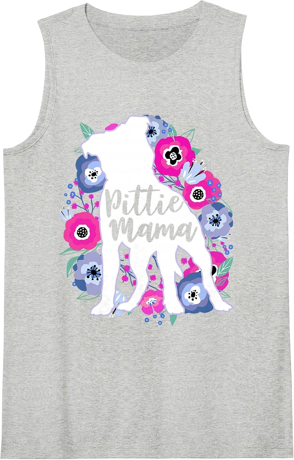 Pittie Mama Floral Flowers Pitbull Lover Cute Pit Bull Mom Tank Top - Heather Grey