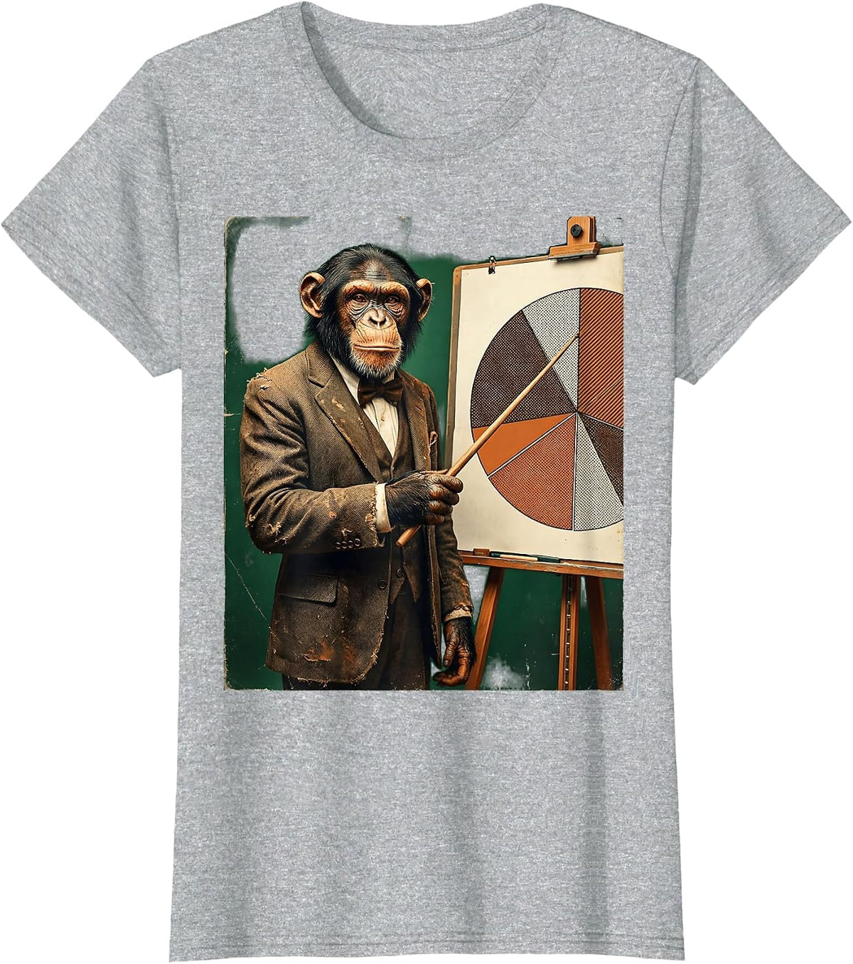 Monkey in Suit Pie Chart Funny Work Graphic T-Shirt - Heather Grey