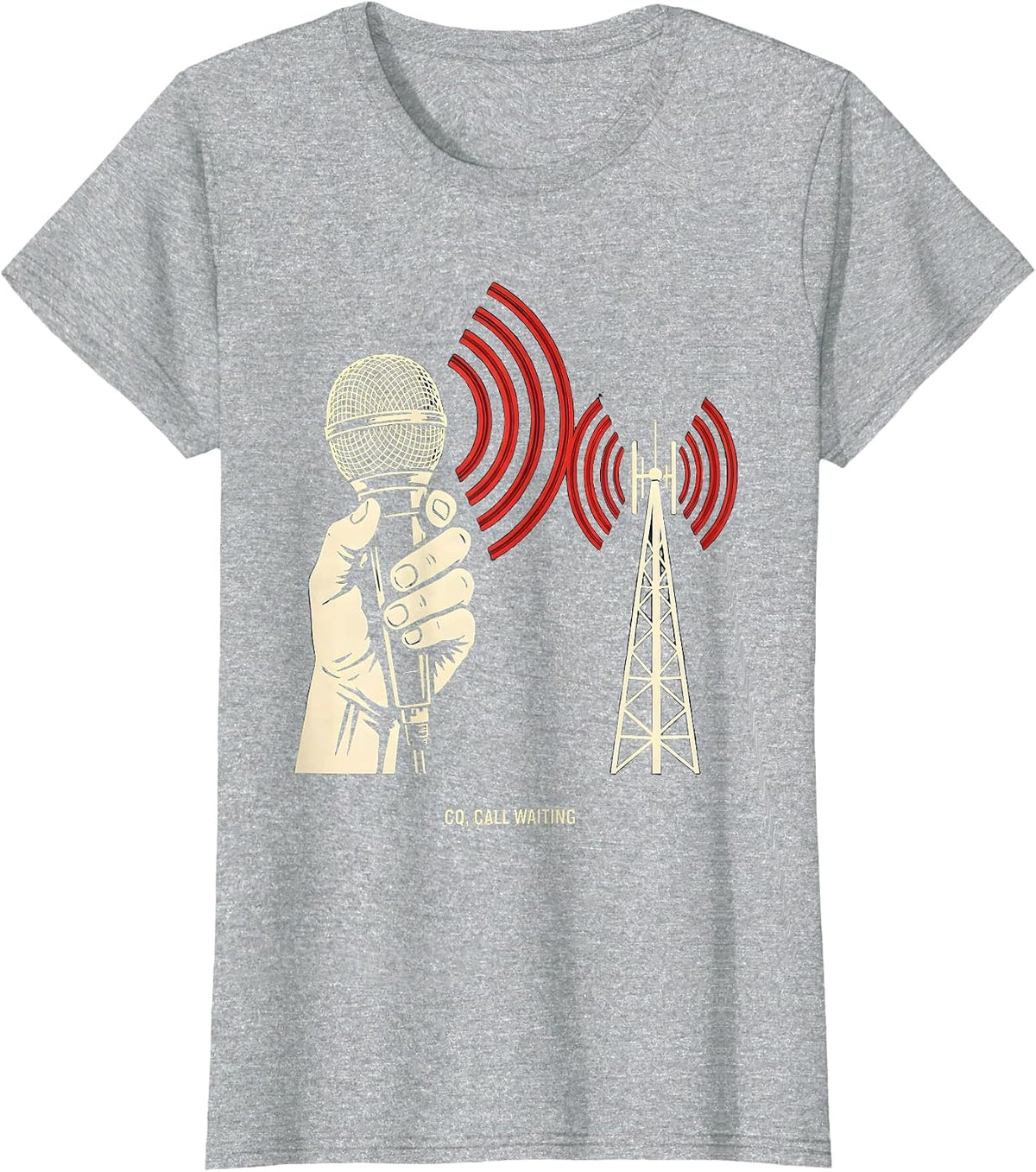 Women's CQ Call Waiting Stencil Graphic Ham Radio Operator Humor T-Shirt - Heather Grey