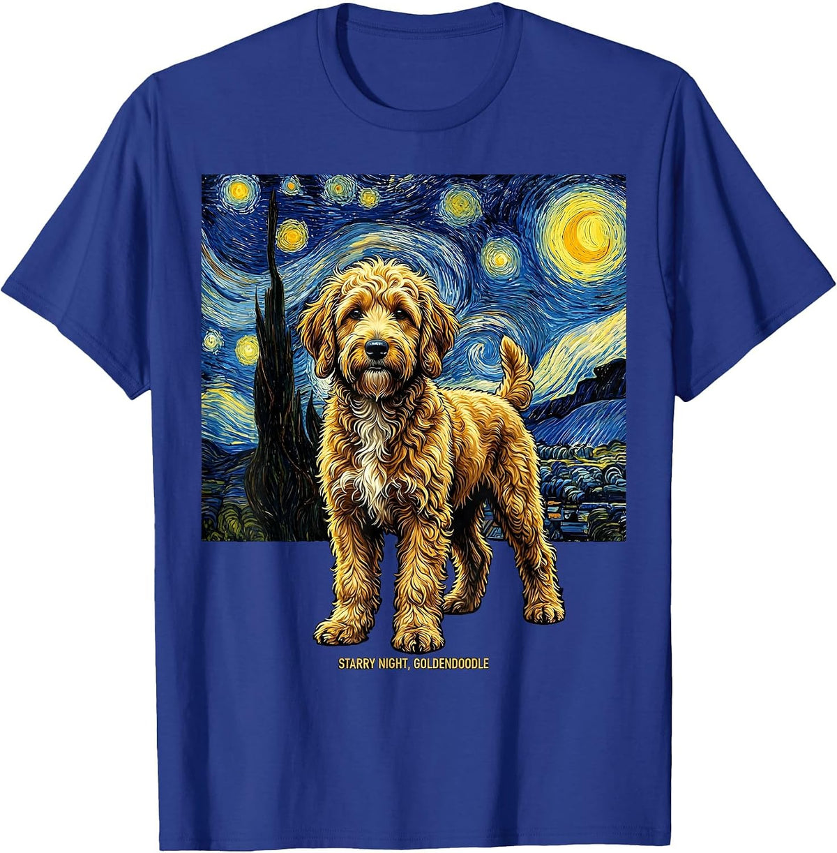 Starry Night Goldendoodle Pop Art Dog Lover Breed Portrait T-Shirt - Royal Blue