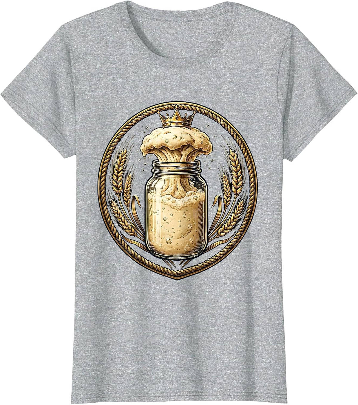 Women's Sourdough Starter Jar Wearing Crown Illustration T-Shirt - Heather Grey
