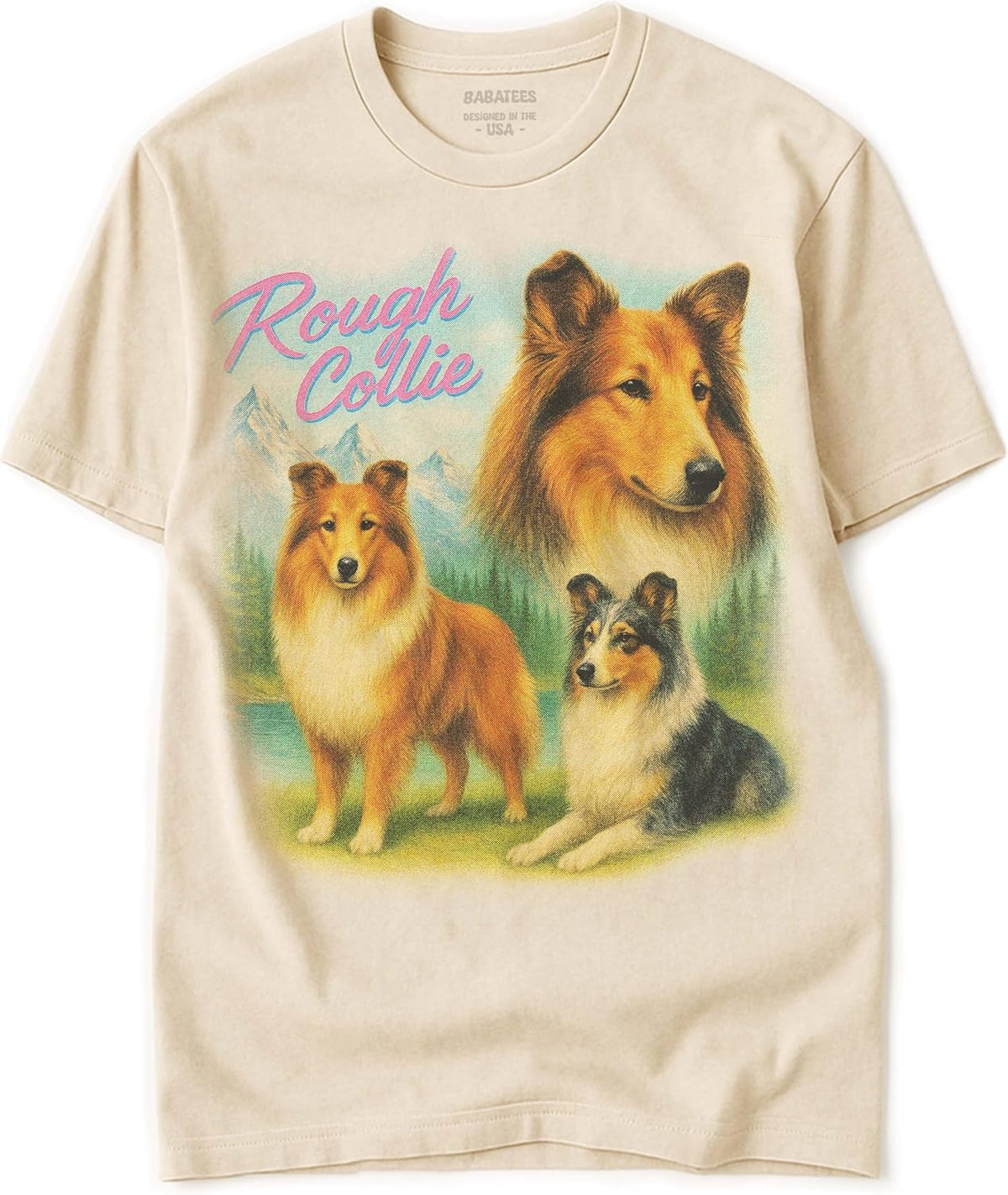 Vintage Tshirt for Dog Mom & Dad 100% Natural Undyed Cotton for Men & Women - Rough Collie