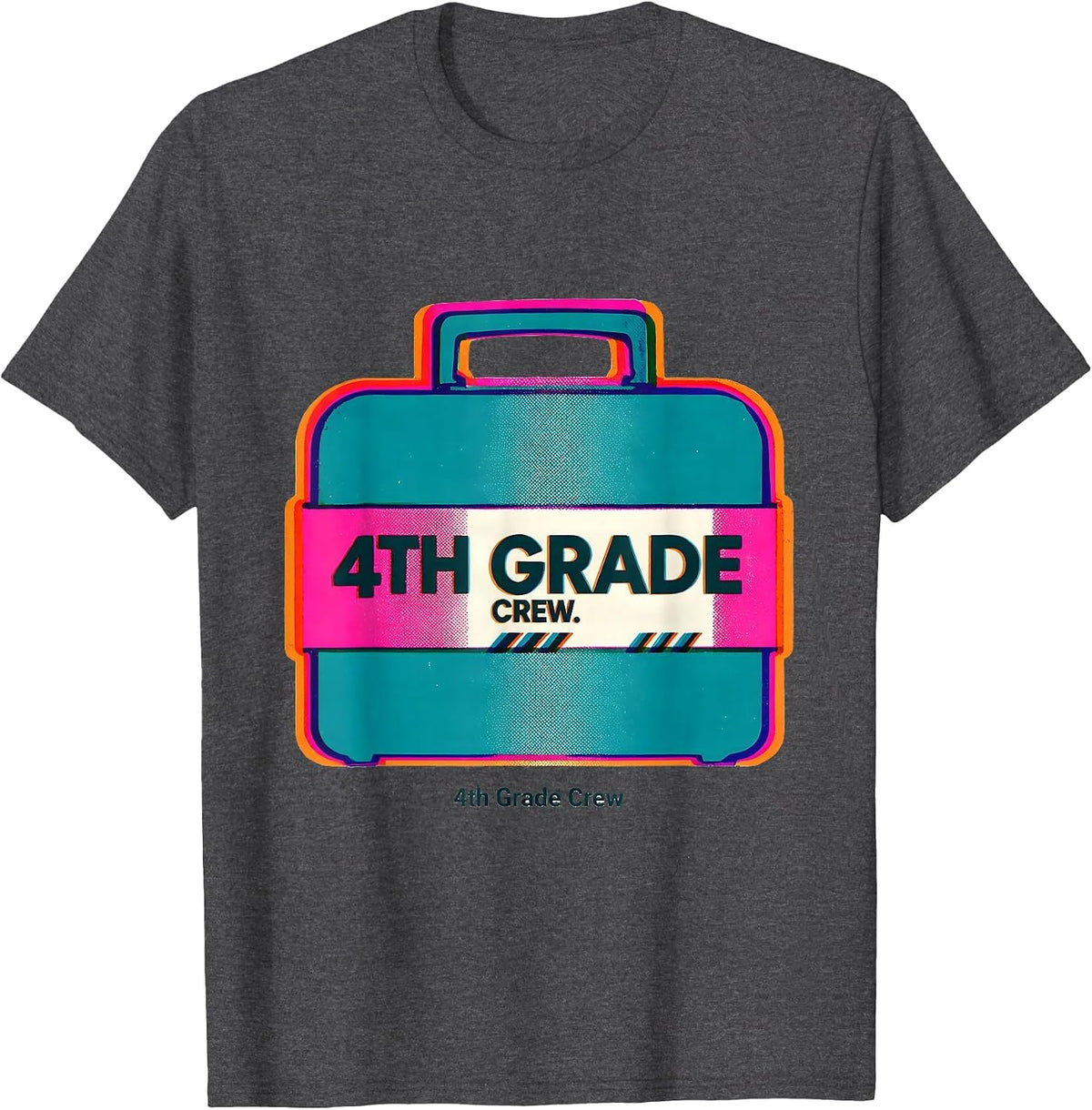 Men's 4th Grade Crew Retro Grade-Level Teacher Back To School Team T-Shirt - Dark Heather Grey