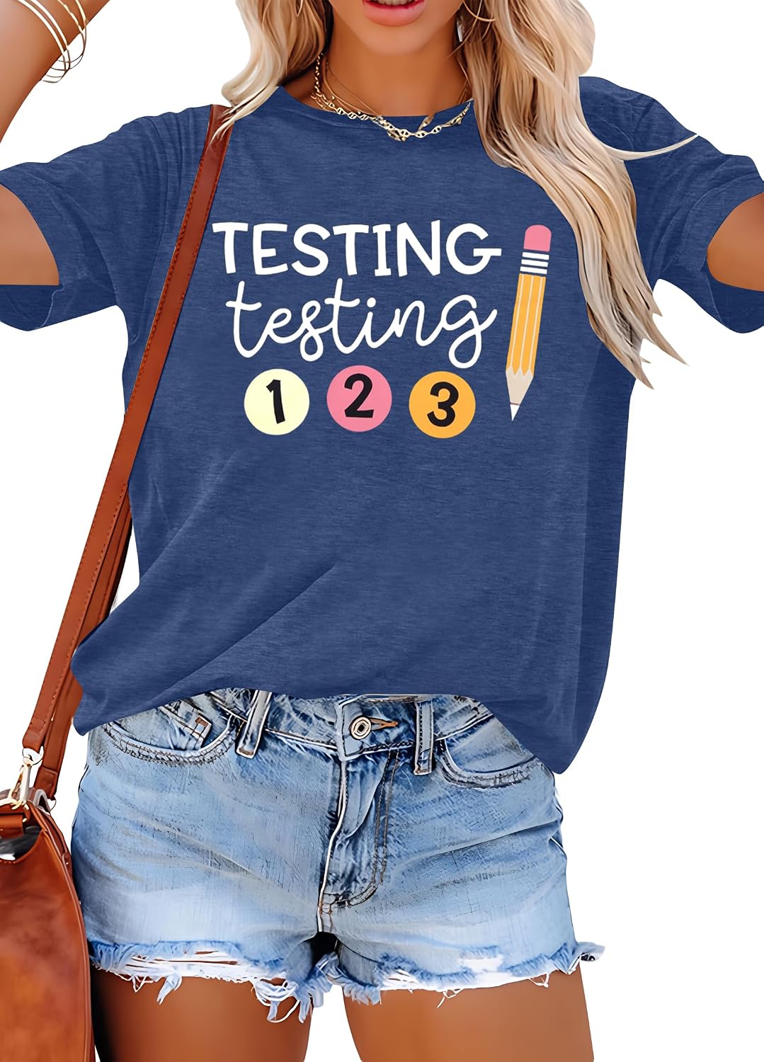 Testing Shirts for Teachers Women Last Day of School Graphic Tees - Blue