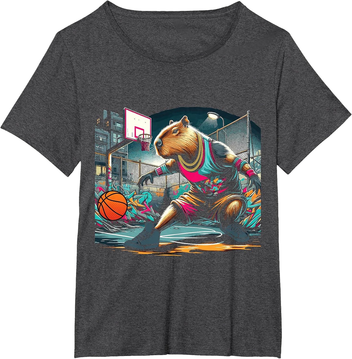 Capybara Basketball T-Shirt - Dark Heather Grey