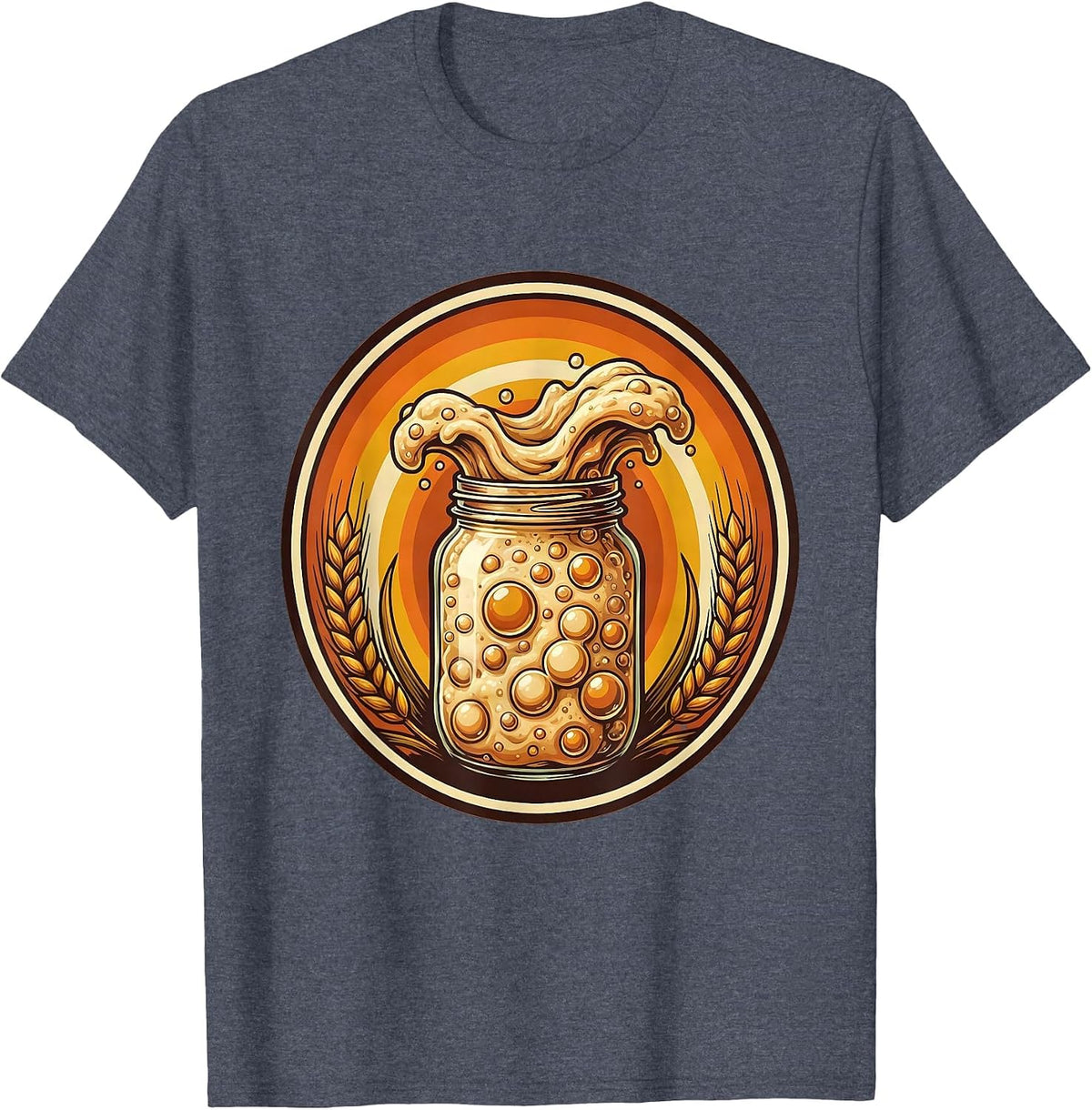 Sourdough Starter Overflowing Jar Illustration T-Shirt - Heather Blue