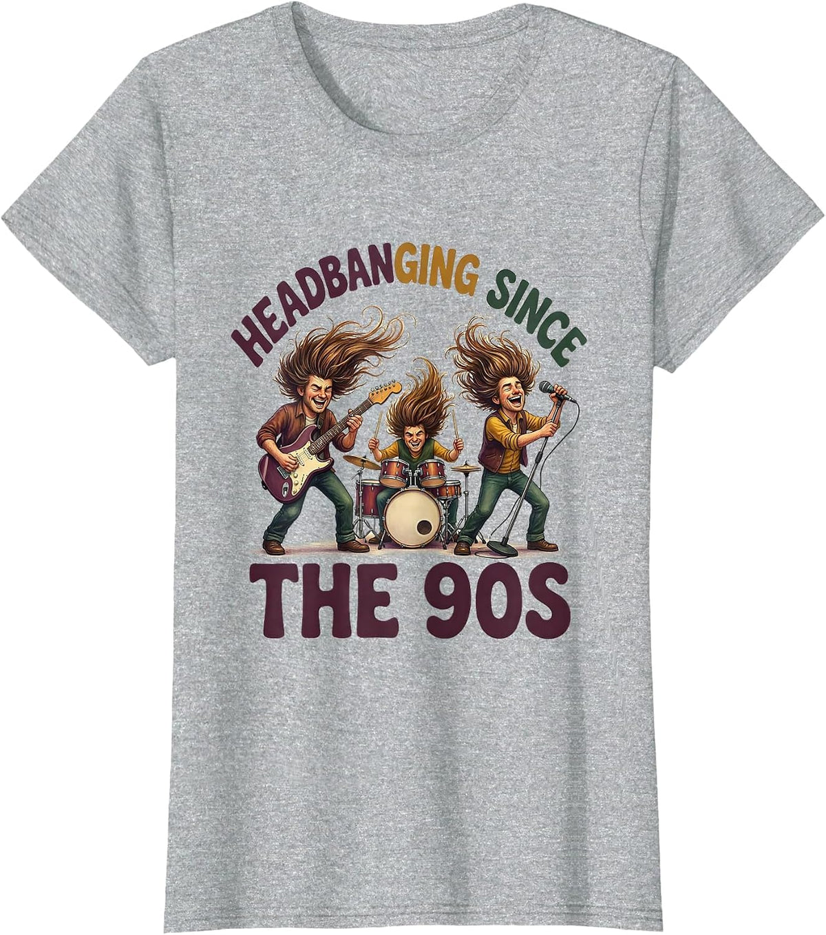 Headbanging Since the 90s Rock Music Design T-Shirt - Heather Grey