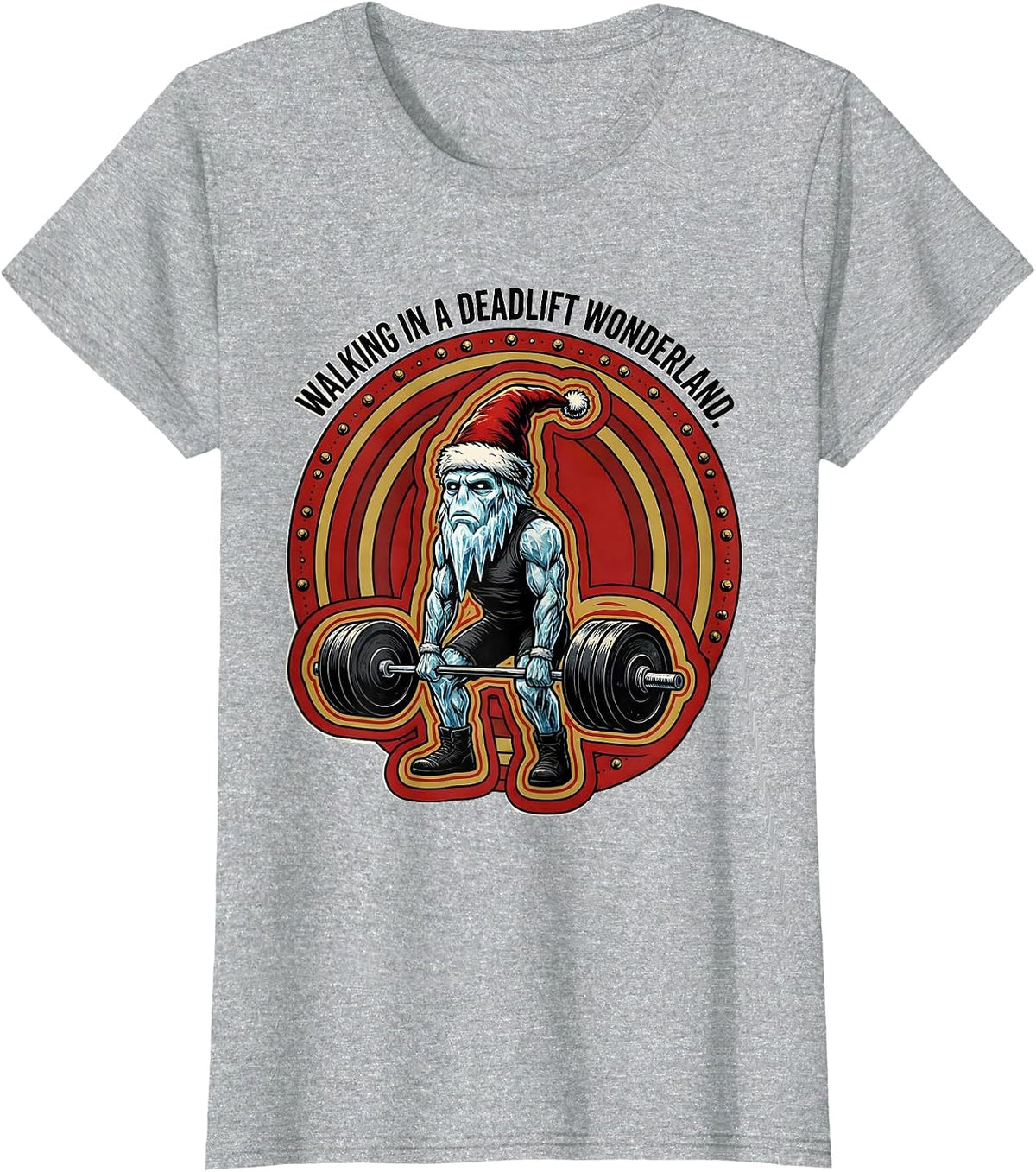 Walking in a Deadlift Wonderland Funny Christmas Gym T-Shirt - Heather Grey