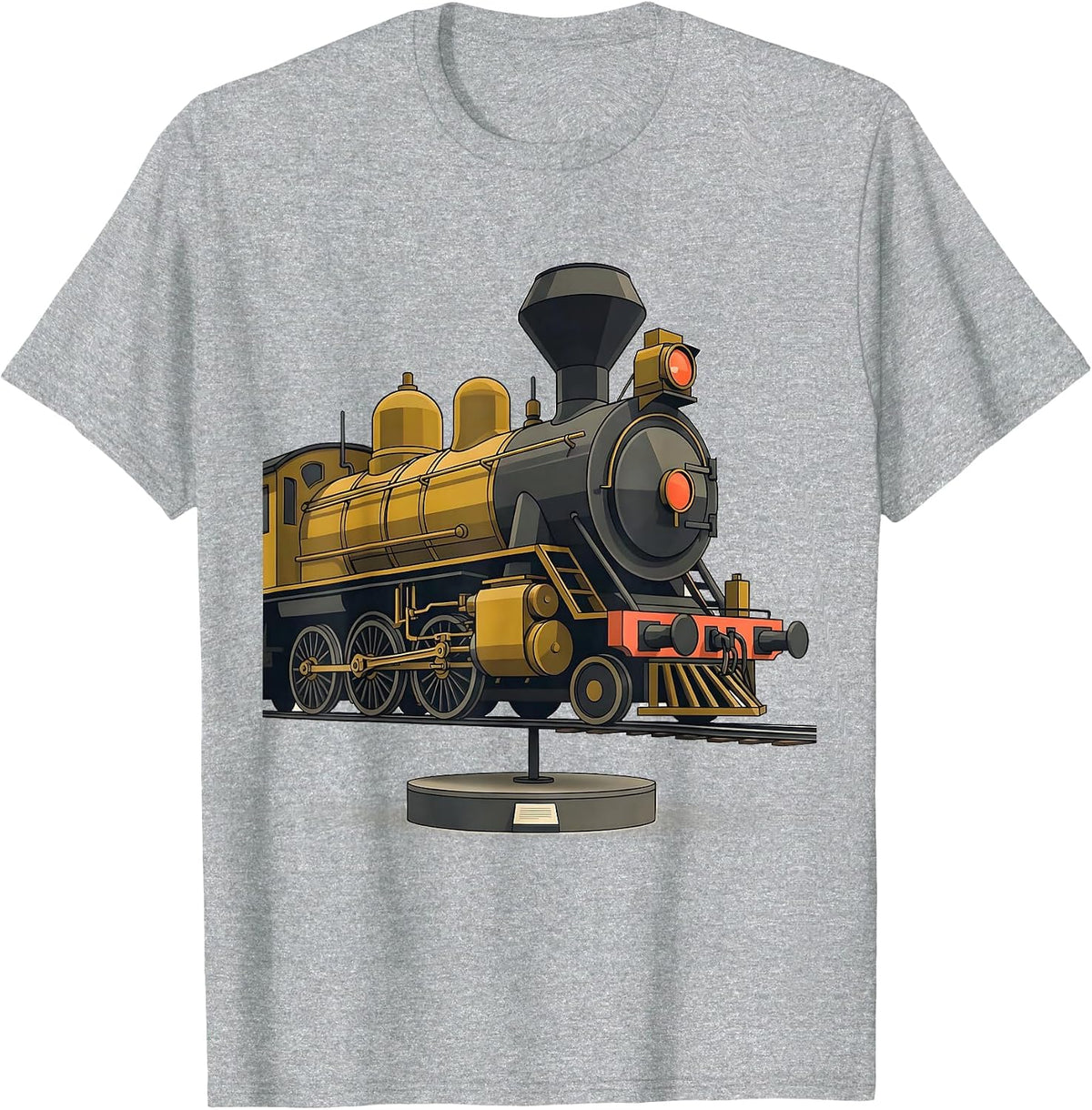 Men's Oversized Steam Locomotive Midcentury Modern Train T-Shirt - Heather Grey