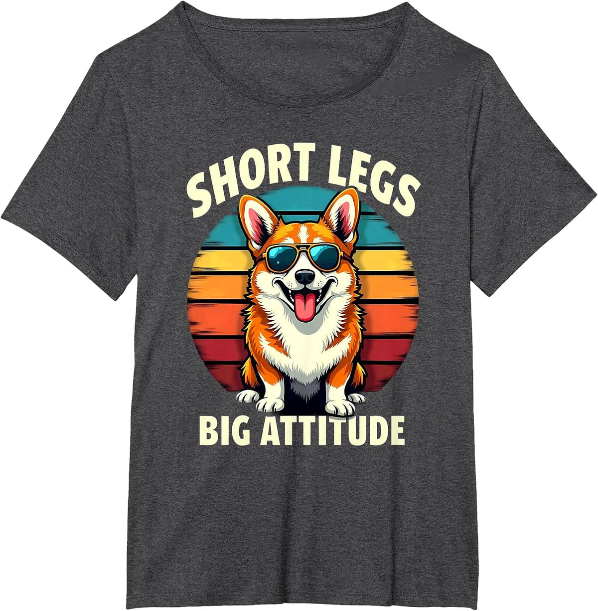 Retro Corgi Sunglasses Short Legs Big Attitude T-Shirt - Dark Heather Grey