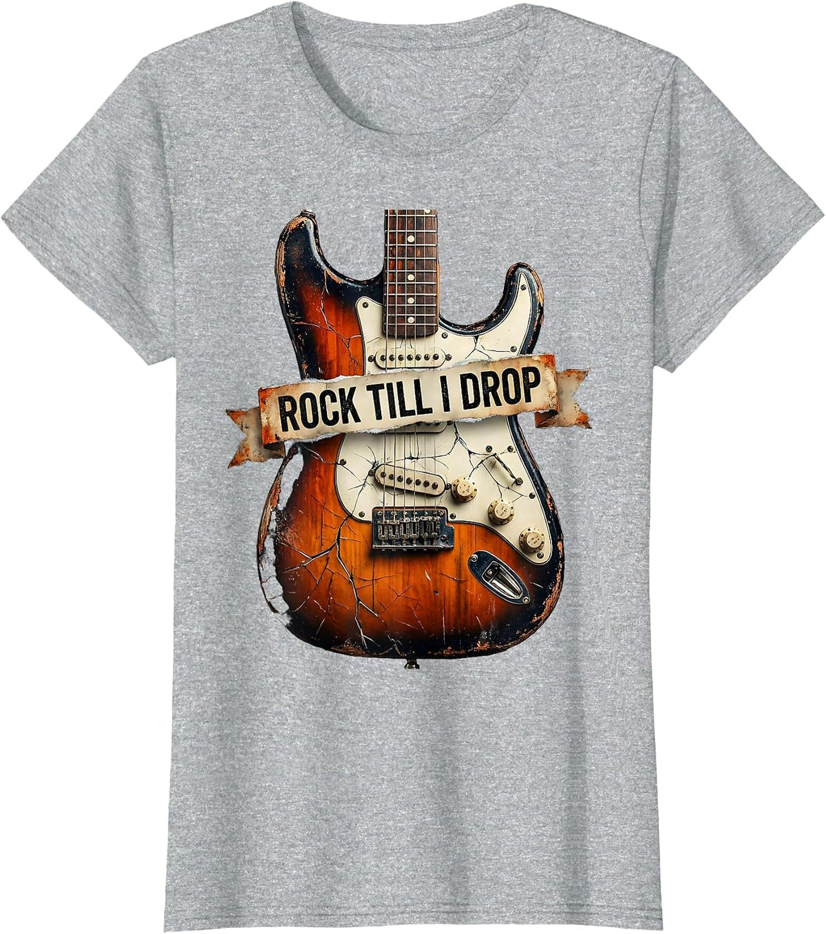 Rock Till I Drop Bold Music Lover Design T-Shirt - Heather Grey