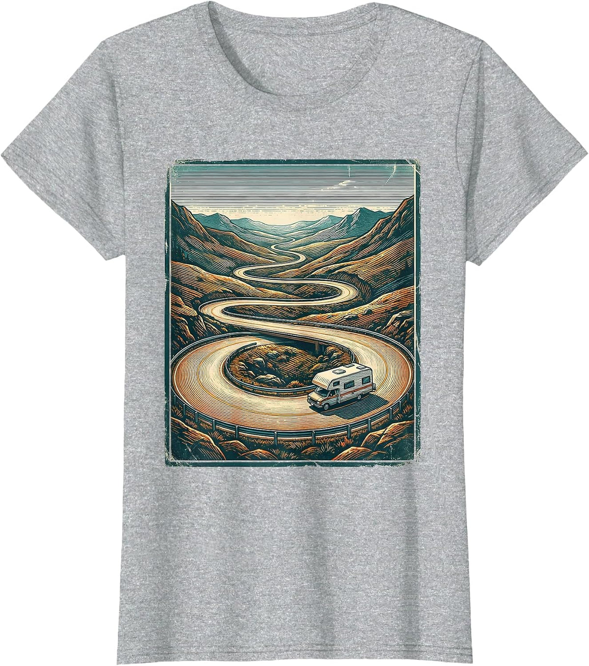 Retro Van Life Scenic Road Trip Camper Van Nostalgia T-Shirt - Heather Grey