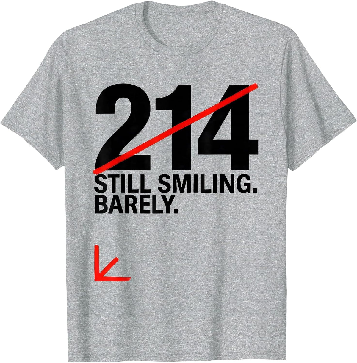 Men's Bib 214: Still Smiling Barely Funny Cross Country Running T-Shirt - Heather Grey