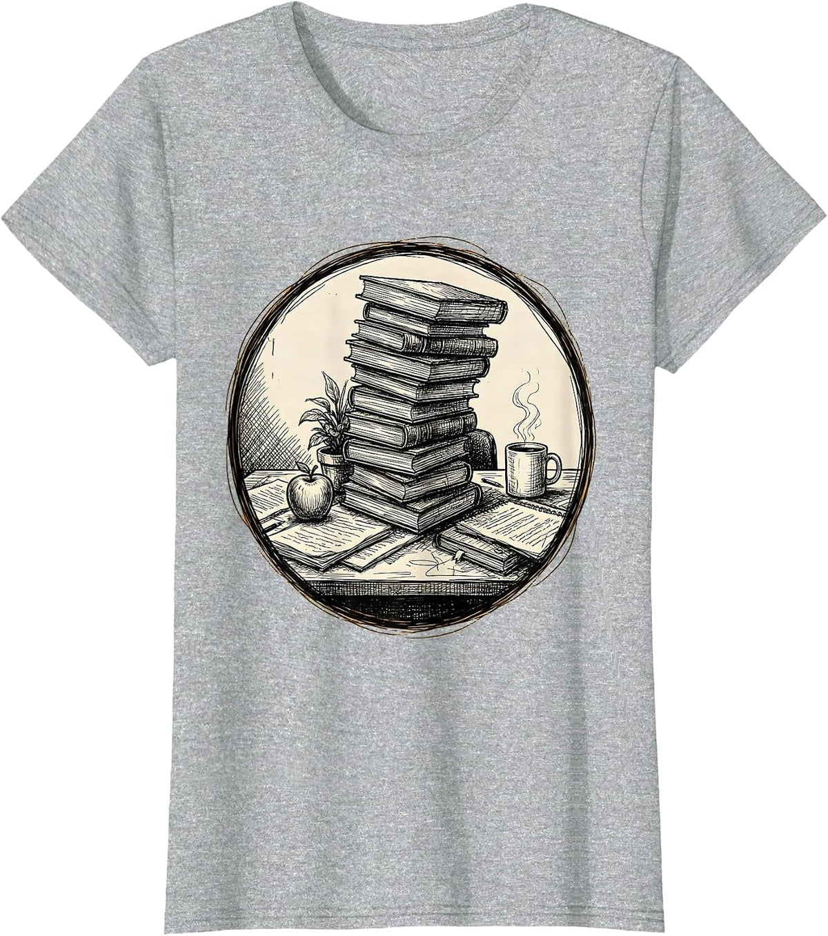 5th Grade Teacher Buried Books Desk Graphic T-Shirt - Heather Grey