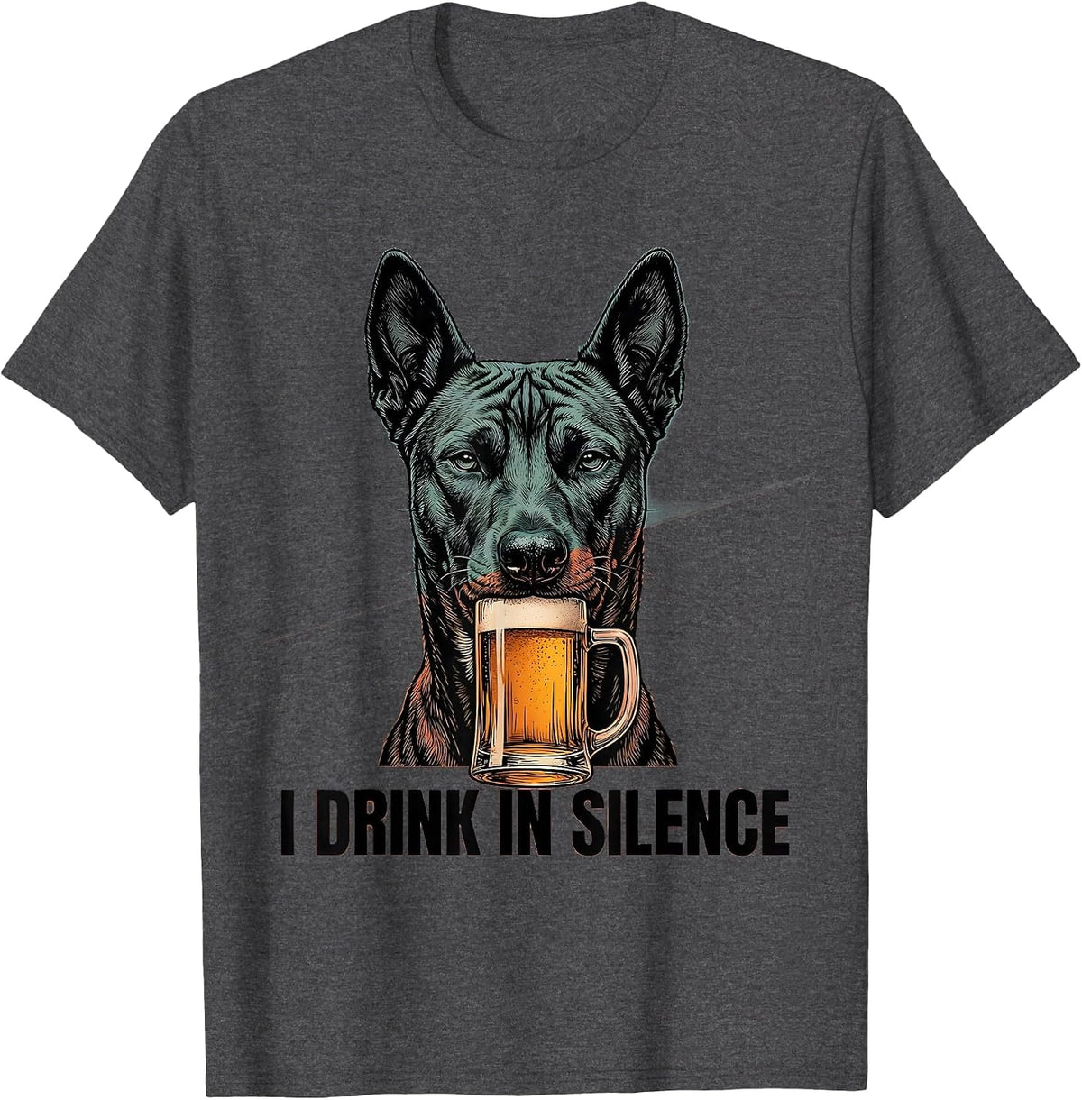 Men's I Drink In Silence Funny Basenji Dog Meme Humor T-Shirt - Dark Heather Grey