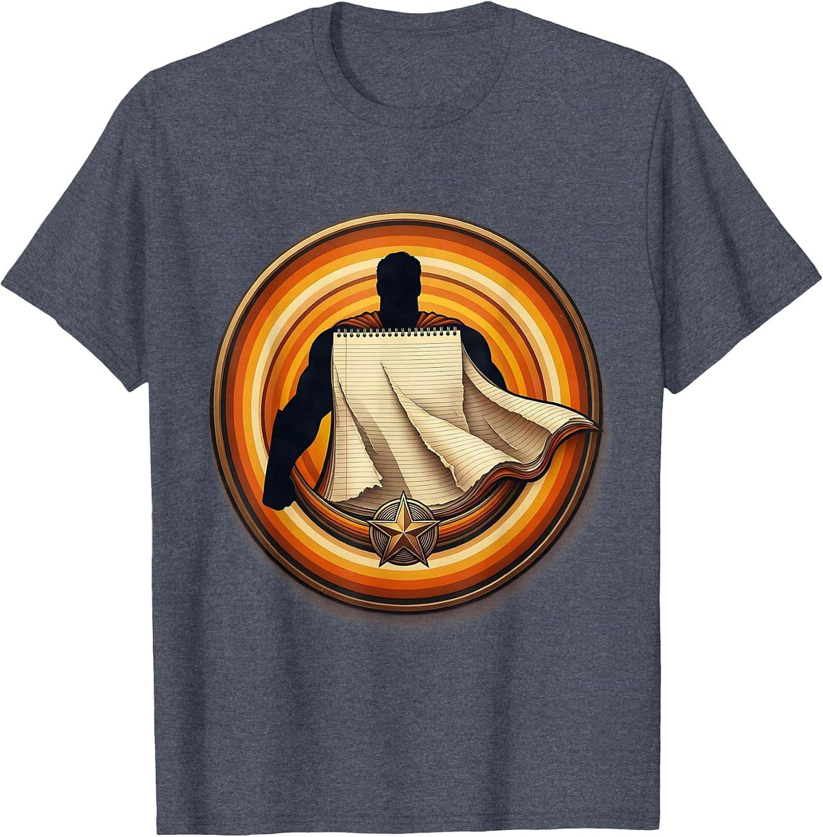 Men's Paraprofessional Superhero Notebook Paper Cape T-Shirt - Heather Blue