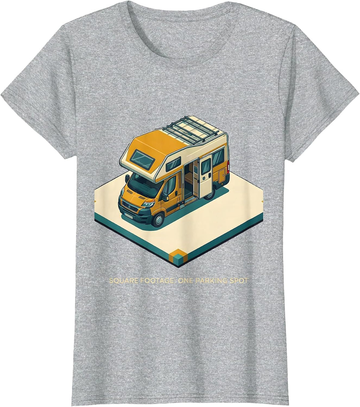 Women's Square Footage: One Parking Spot Retro Van Life Camper Van T-Shirt - Heather Grey
