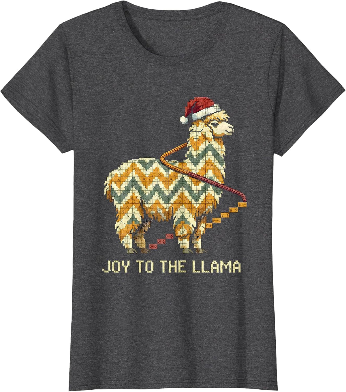 Women's Joy To The Llama Funny Llama Christmas Animal Lover Humor T-Shirt - Dark Heather Grey