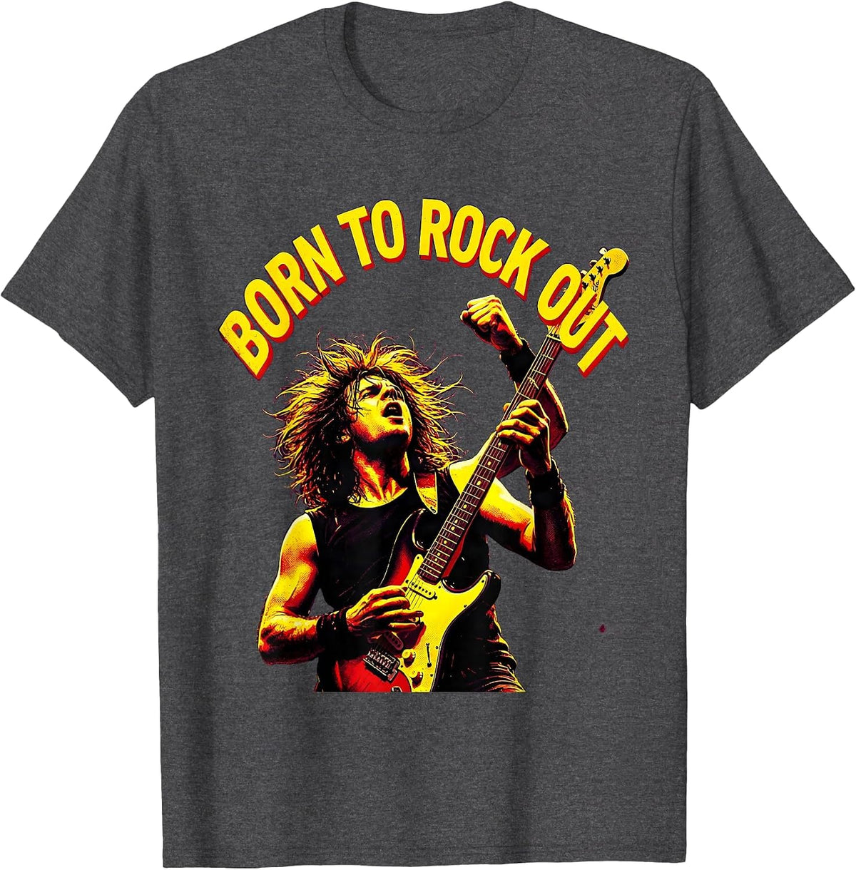 Men's Born to Rock Out Retro 80s Music Design T-Shirt - Dark Heather Grey