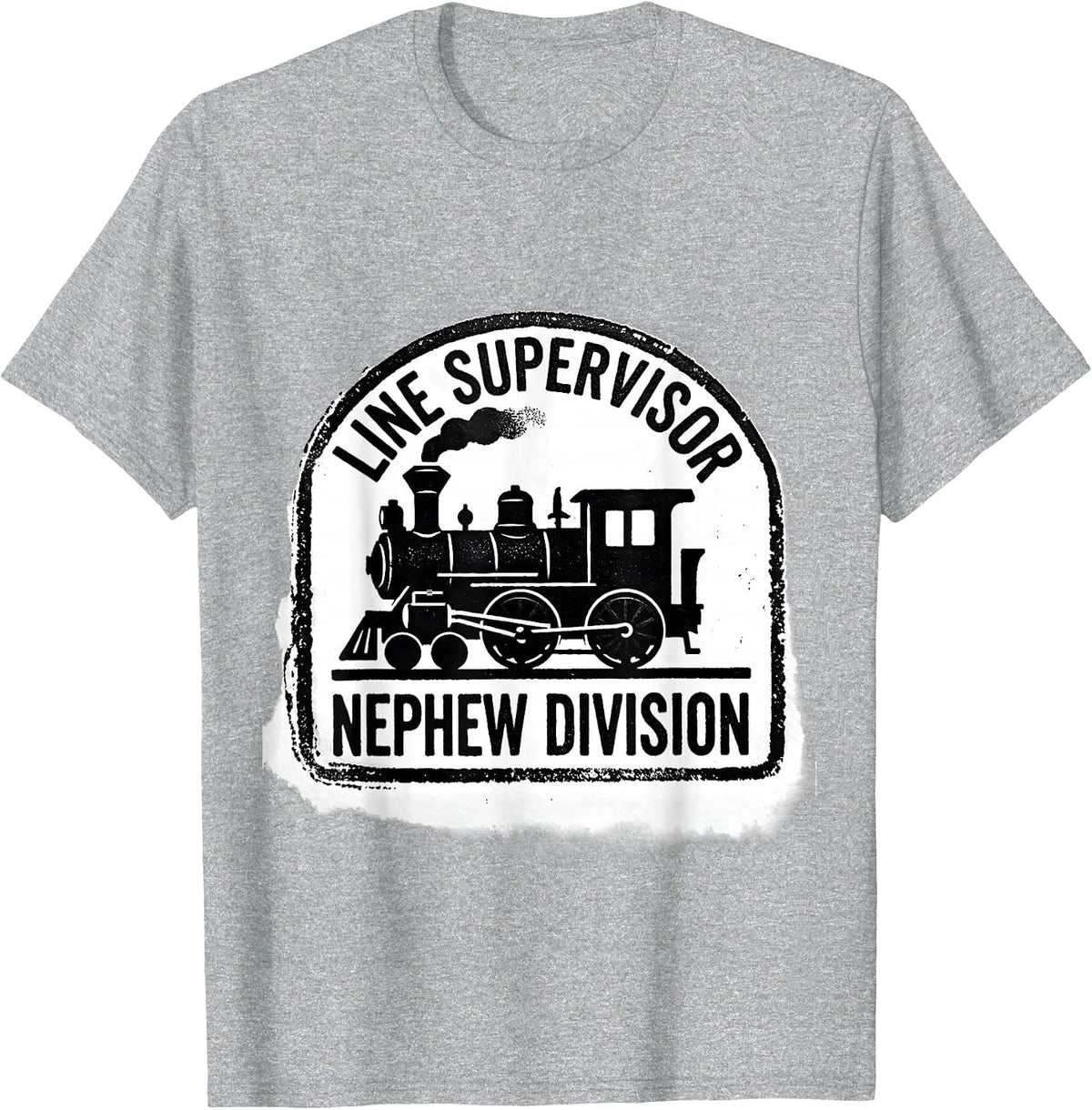Men's Line Supervisor Nephew Division Rubber Stamp Steam Train T-Shirt - Heather Grey