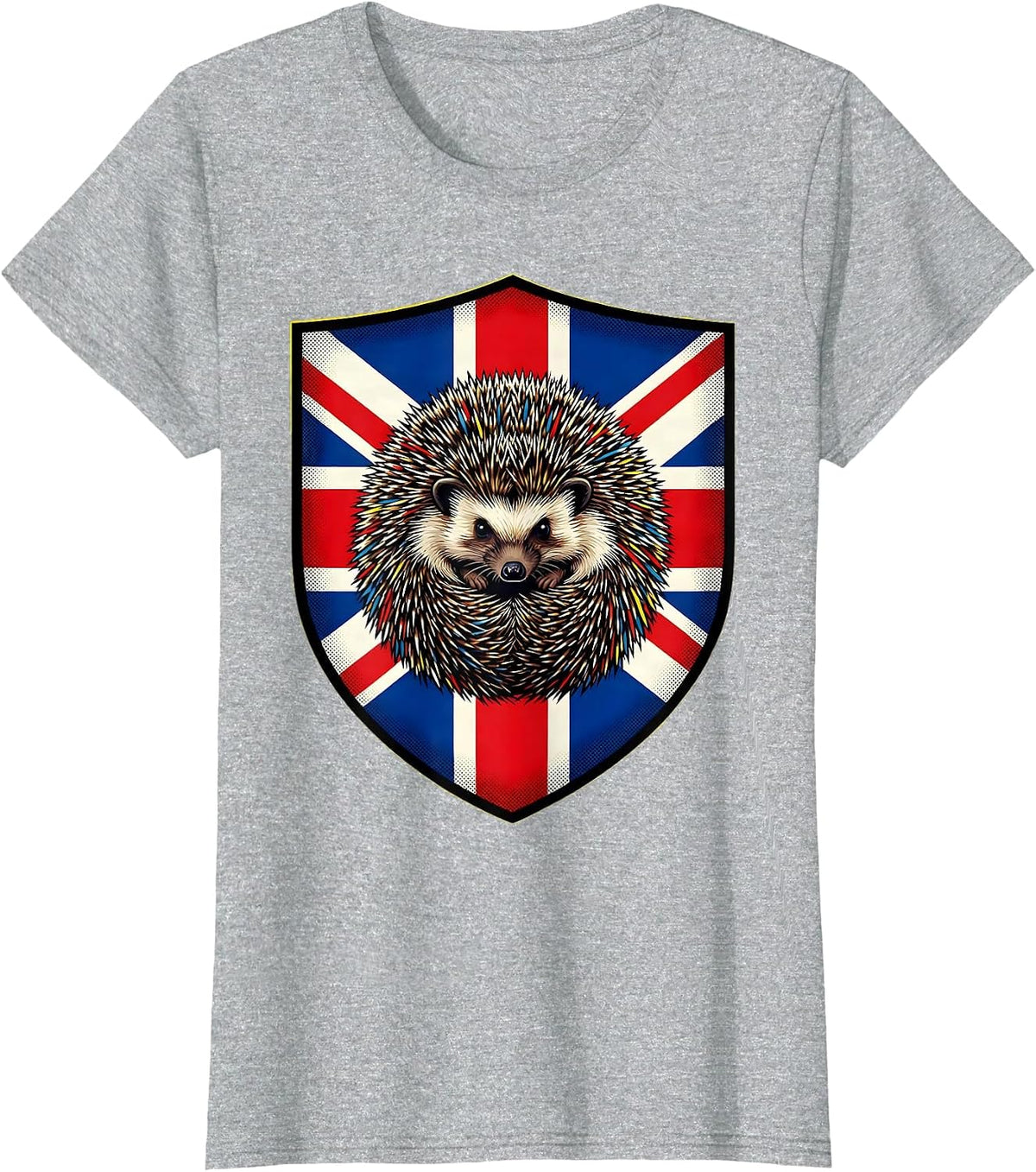 Women's British Pride Hedgehog Union Jack Shield T-Shirt - Heather Grey