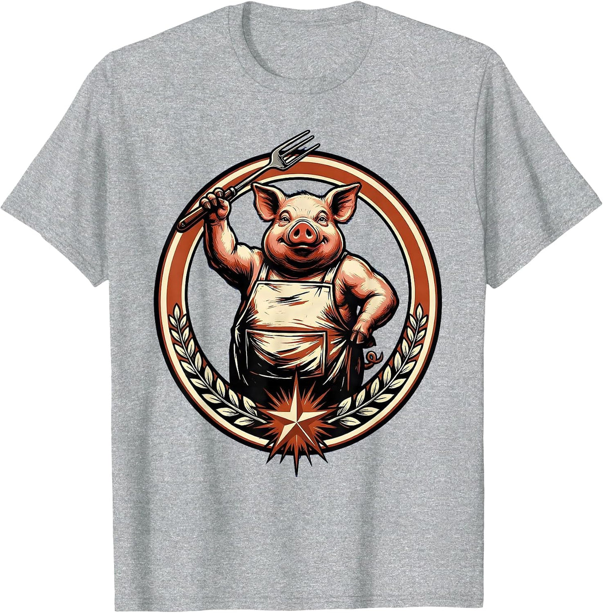 Men's Proud Pig BBQ Chef Barbecue Grill Master Graphic T-Shirt - Heather Grey