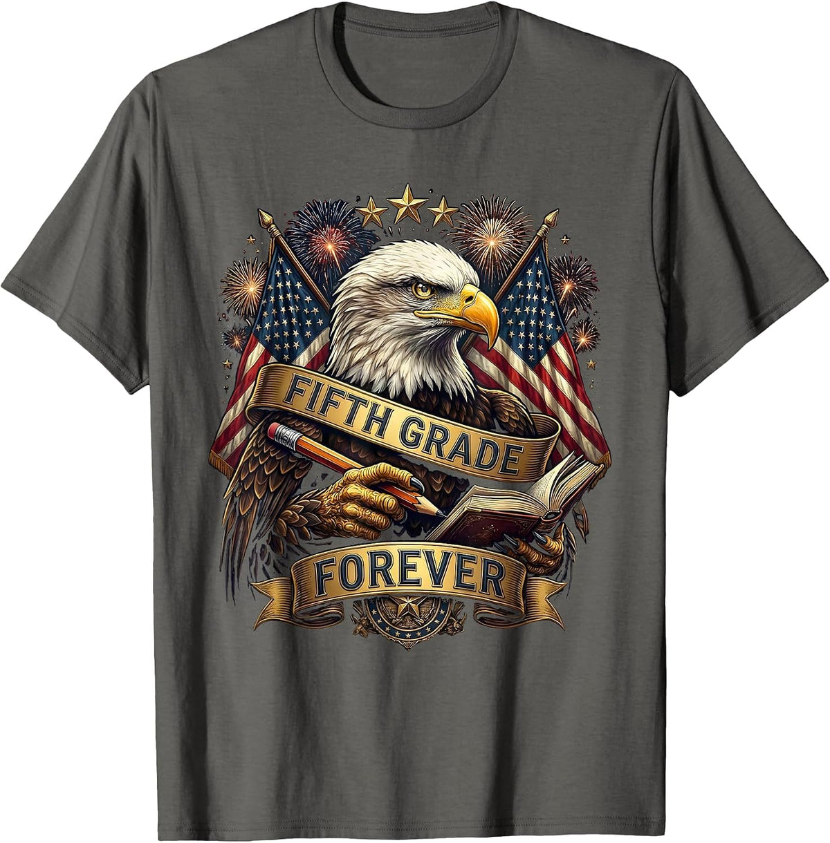 Fifth Grade Forever Teacher Pride Design T-Shirt - Asphalt Grey