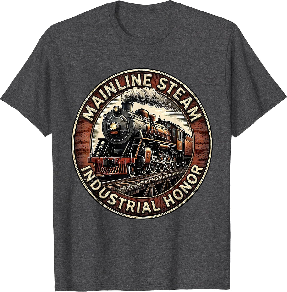 Men's Mainline Steam Industrial Honor Vintage Steam Locomotive T-Shirt - Dark Heather Grey