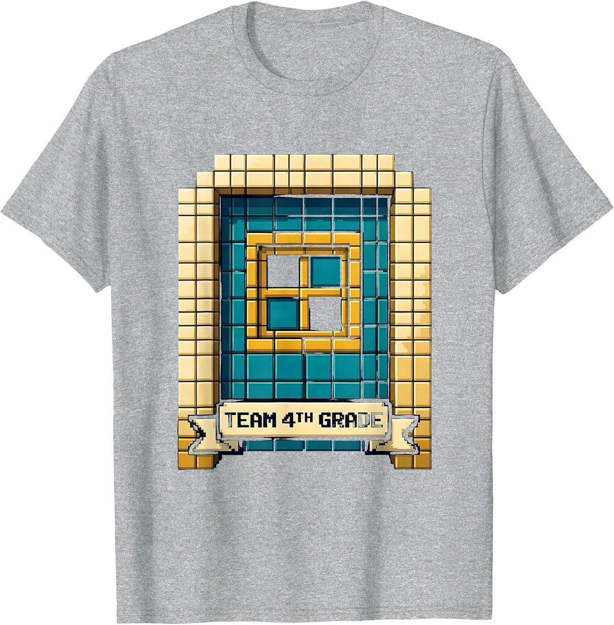 Men's Team 4th Grade Pixel Art Back to School Student Teacher T-Shirt - Heather Grey