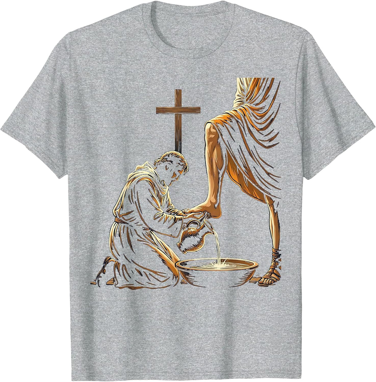 Men's Jesus Kneeling Washing Soldier's Feet Graphic T-Shirt - Heather Grey