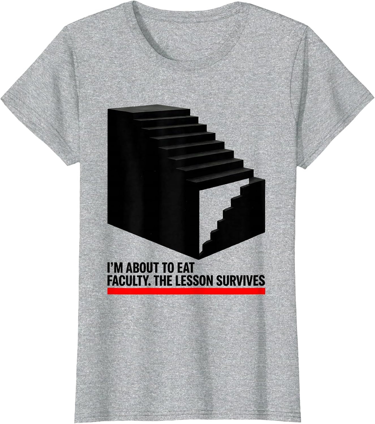 Women's I'M ABOUT TO EAT, FACULTY. THE LESSON SURVIVES Funny Teacher T-Shirt - Heather Grey