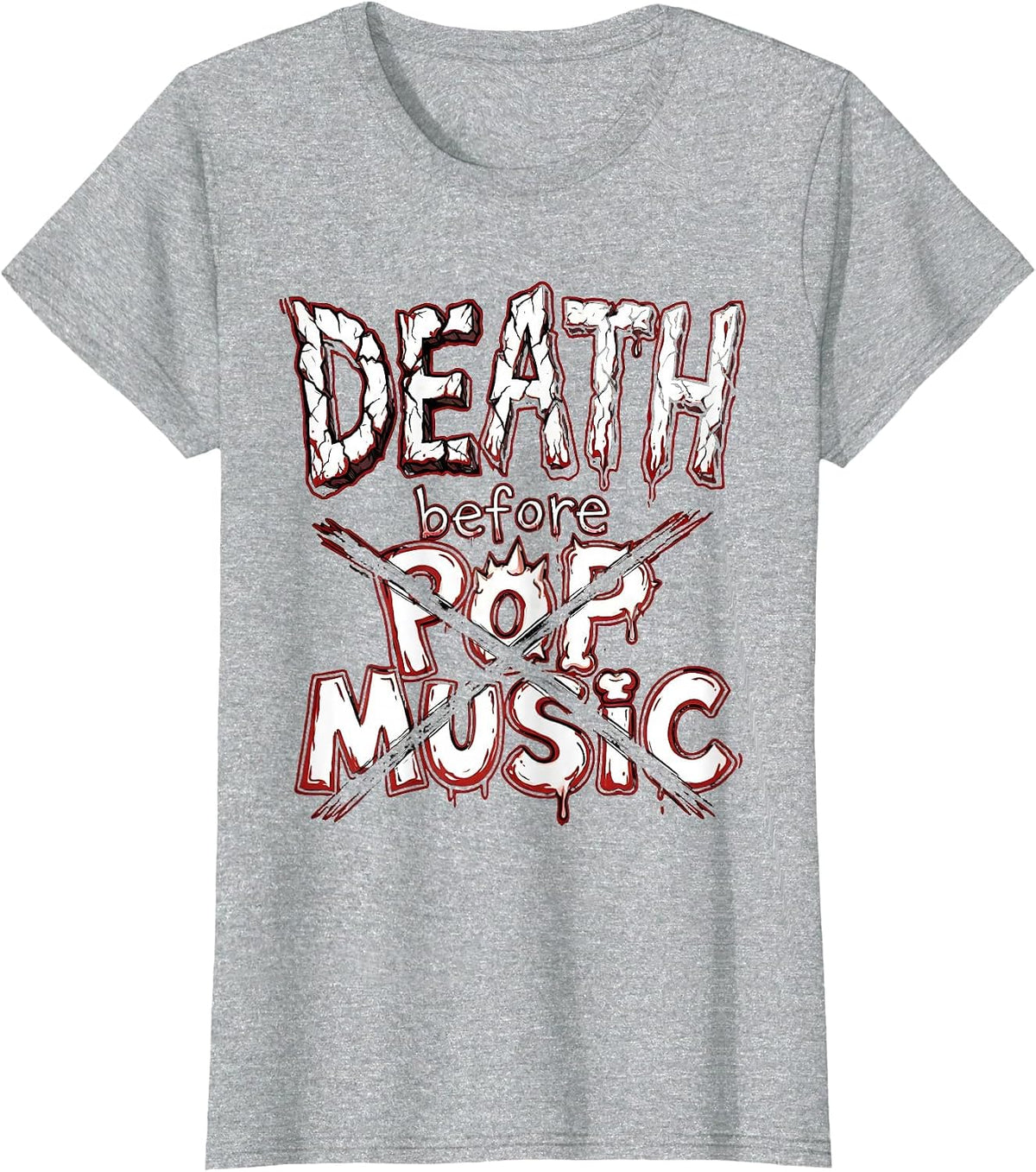 Women's Death Before Pop Music Metal Band Graphic T-Shirt - Heather Grey