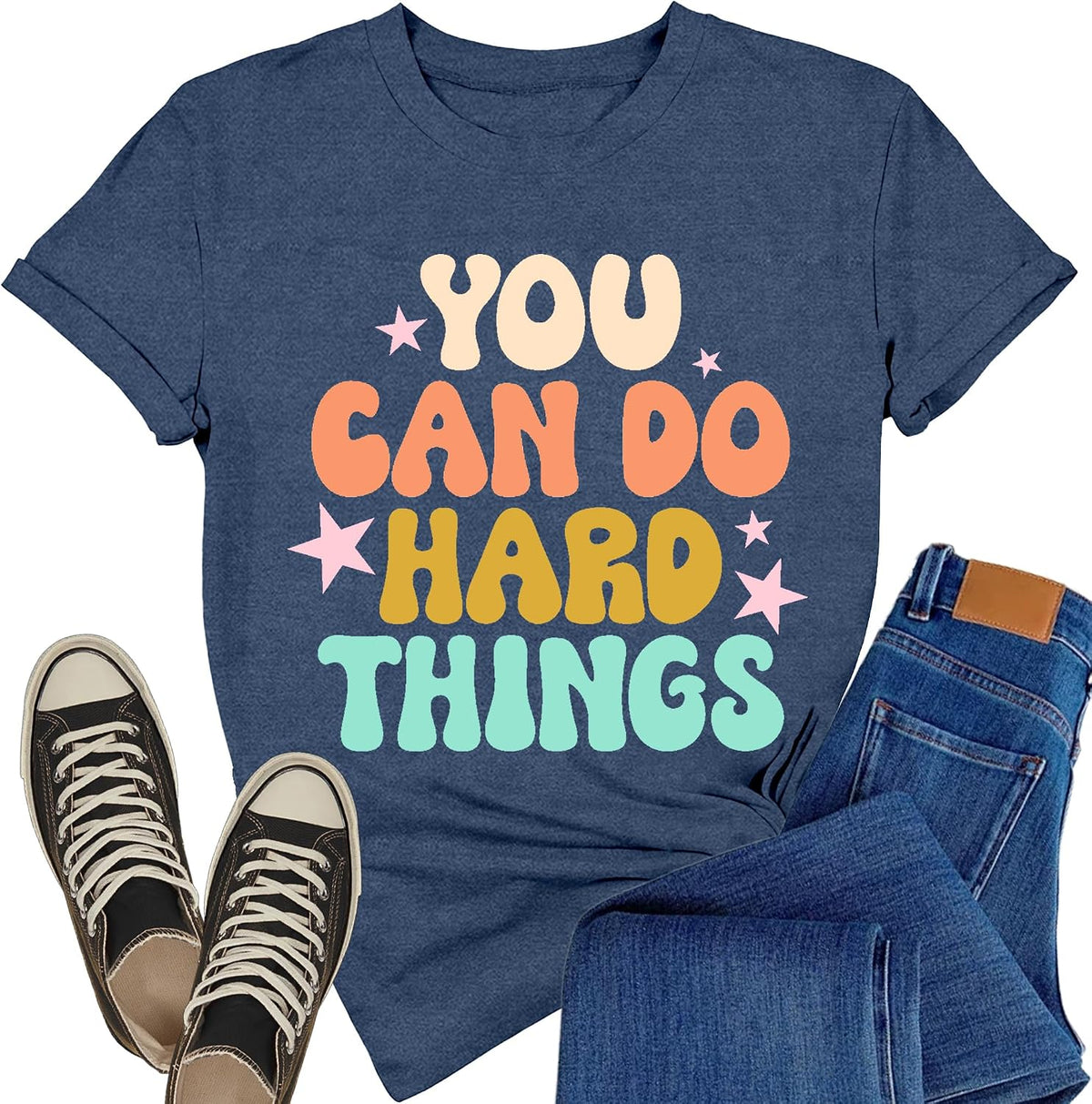 Teacher Shirts for Women Inspirational You Can Do Hard Things Tee - Blue