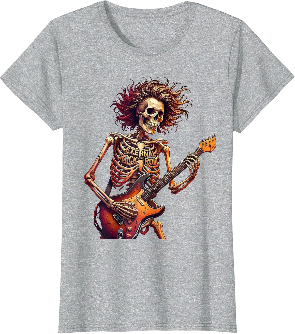 Skeleton Rock Band Eternal Rock And Roll Halloween T-Shirt - Heather Grey
