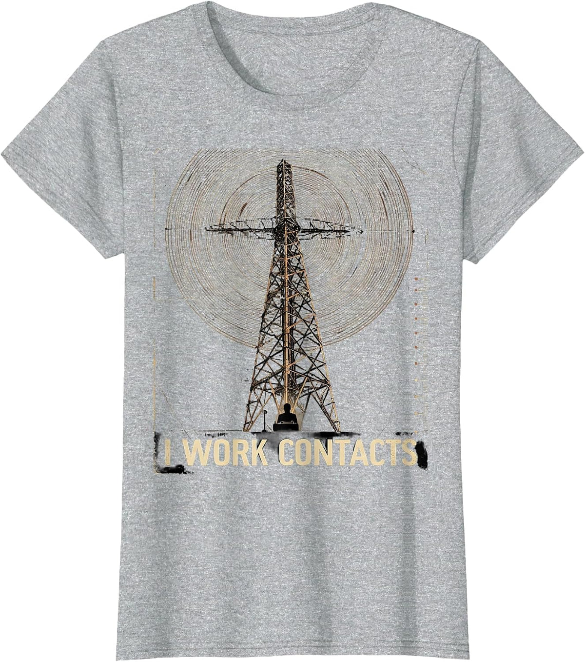 Women's I Work Contacts Distressed Ham Radio Operator Hobbyist Humor T-Shirt - Heather Grey