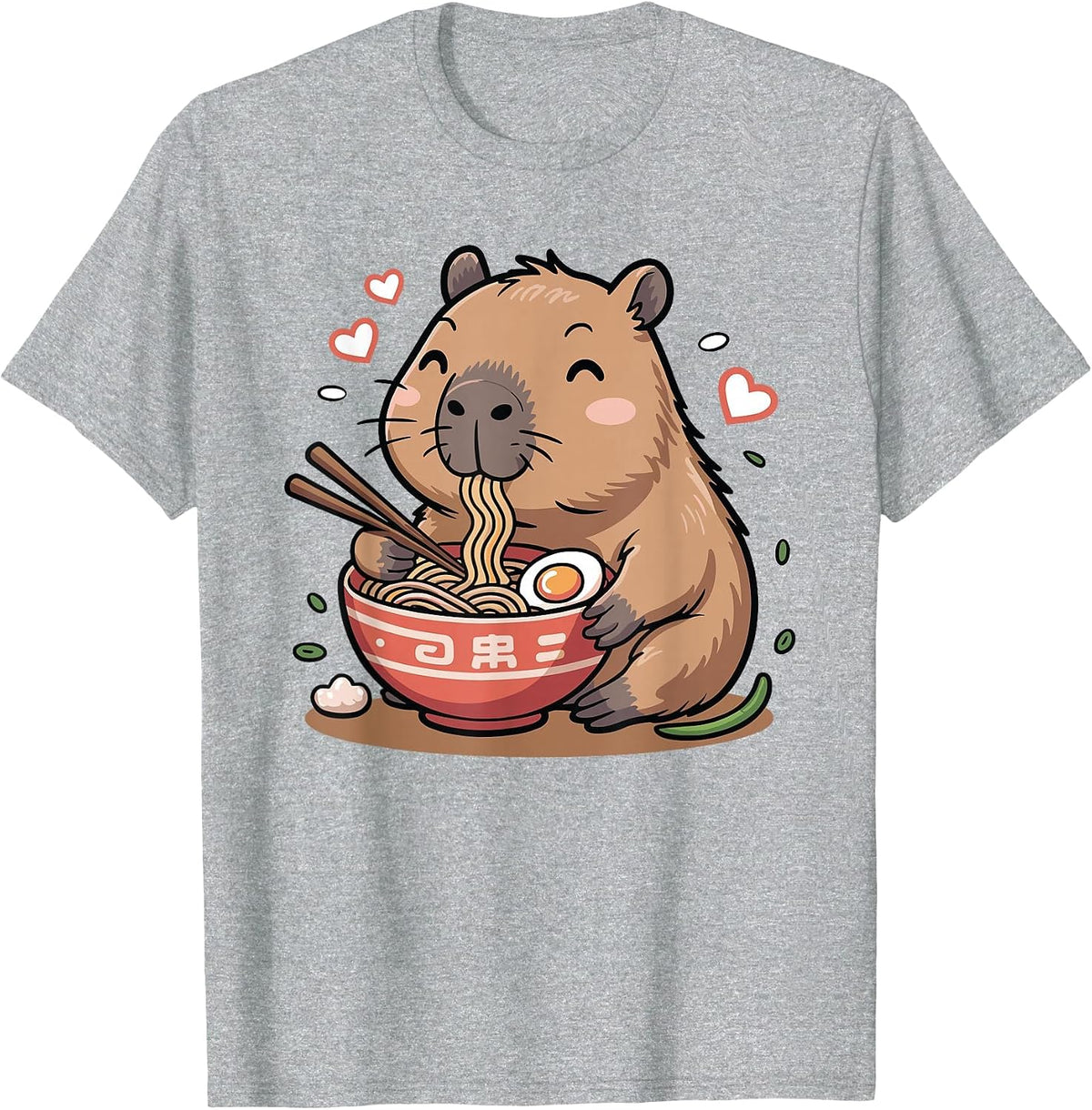 Capybara Eating Ramen Noodles Japanese Art Cute Capybara T-Shirt - Heather Grey