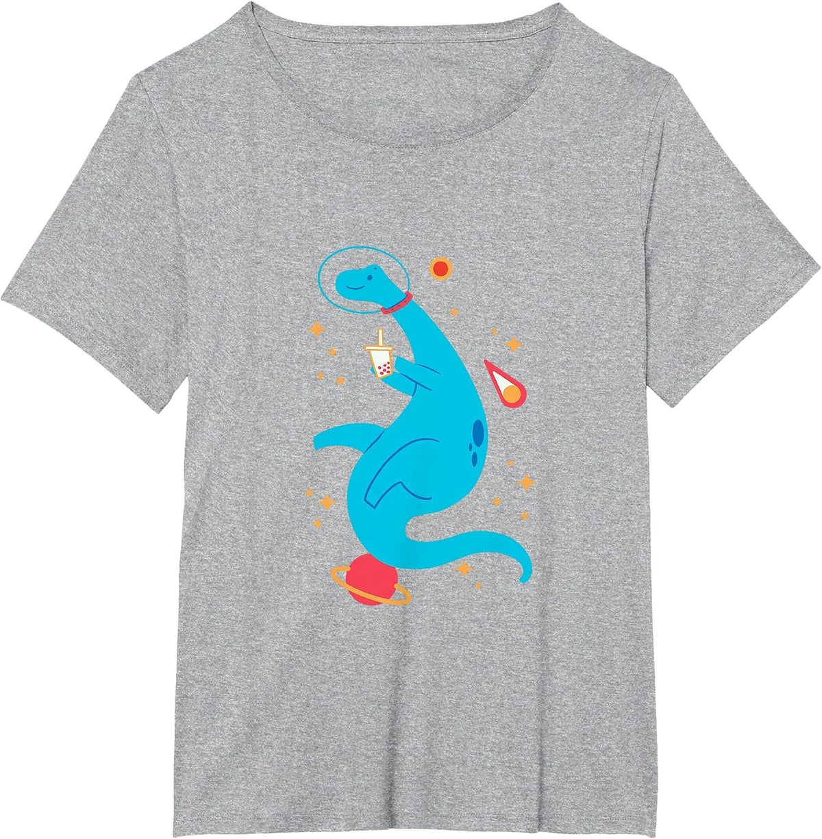 Cute Brontosaurus Astronaut Space Dinosaur T-Shirt - Heather Grey