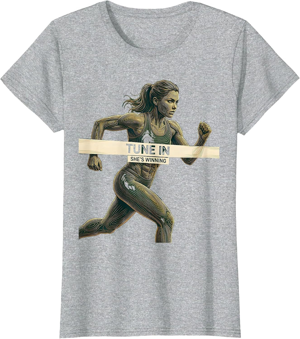 Tune In She's Winning Sports Fan Graphic Design T-Shirt - Heather Grey