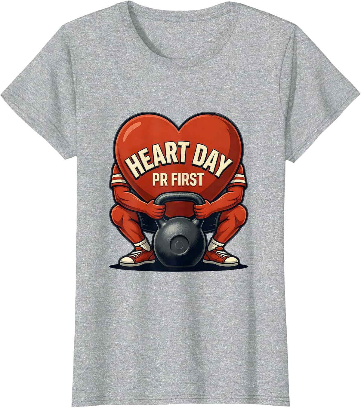 Heart Day PR First Funny Gym Weightlifting Valentine Gift T-Shirt - Heather Grey