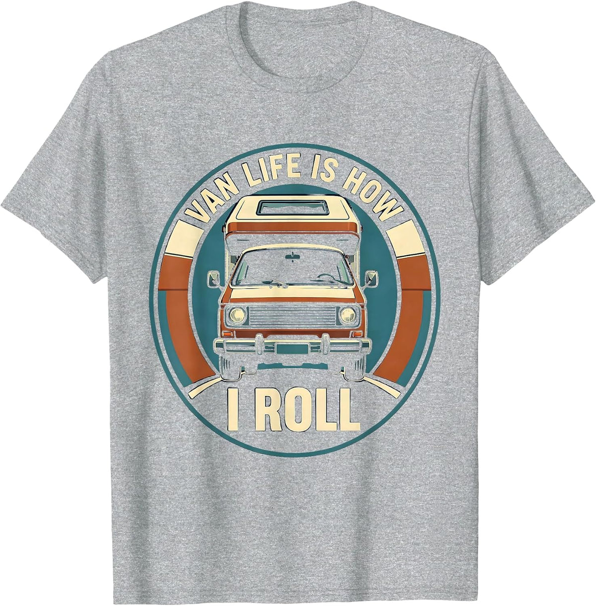 Men's Van Life Is How I Roll Retro Van Dwellers Nomad Travel Pride T-Shirt - Heather Grey