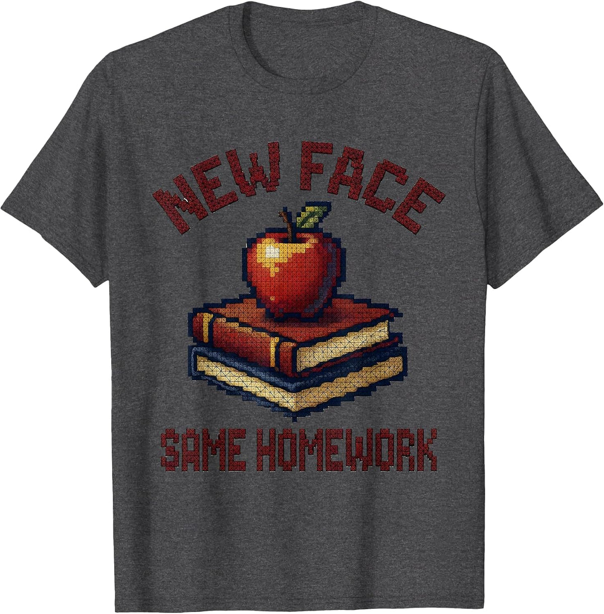 Men's New Face Same Homework Substitute Teacher Design T-Shirt - Dark Heather Grey