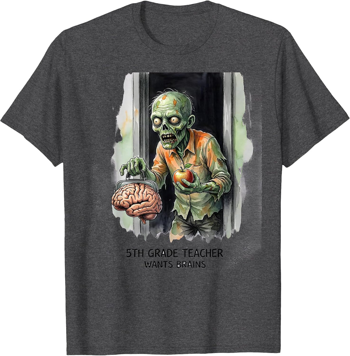 5th Grade Teacher Wants Brains Funny Zombie Halloween T-Shirt - Dark Heather Grey