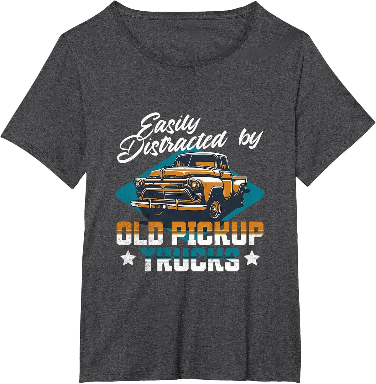 Easily Distracted By Old Pickup Trucks Funny Car Guy Men T-Shirt - Dark Heather Grey