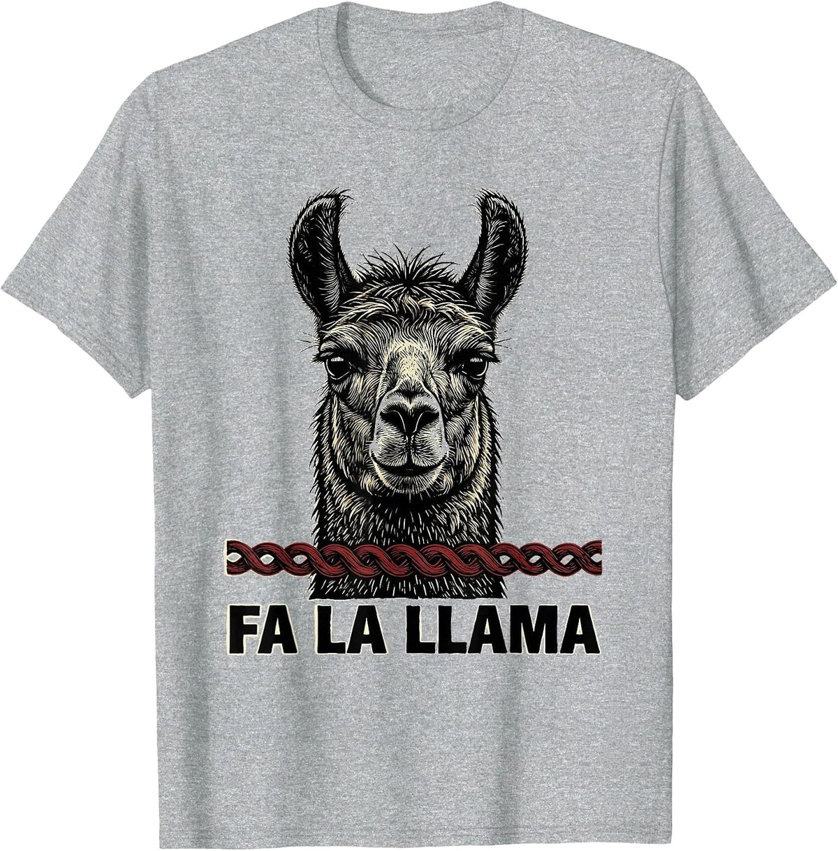 Men's Fa La Llama Linocut Funny Christmas Llama Lover Novelty T-Shirt - Heather Grey