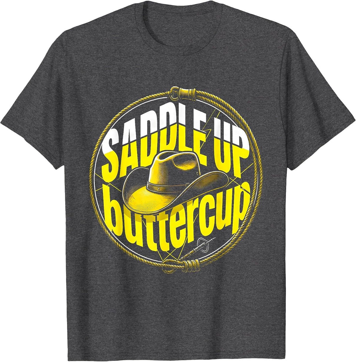 Men's Saddle Up Buttercup Rodeo Cowgirl Design T-Shirt - Dark Heather Grey