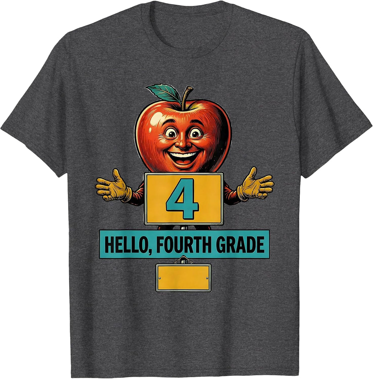 Men's Hello, Fourth Grade Retro Advertising Mascot Teacher Back To T-Shirt - Dark Heather Grey