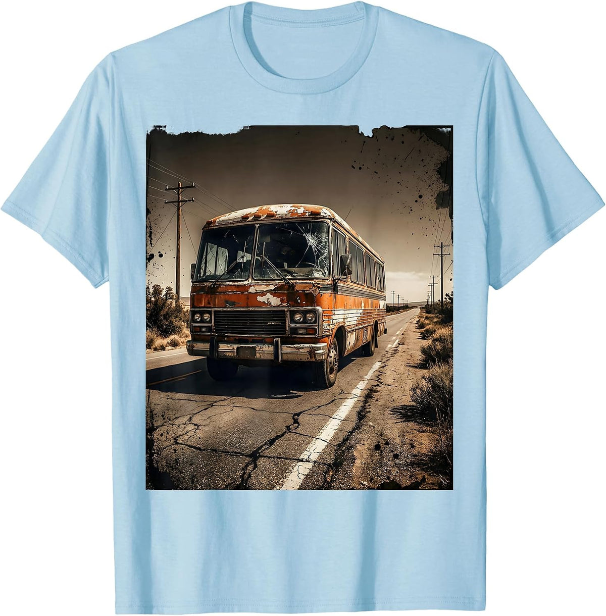 Men's Vintage Tour Van Open Highway Graphic Tee T-Shirt - Baby Blue