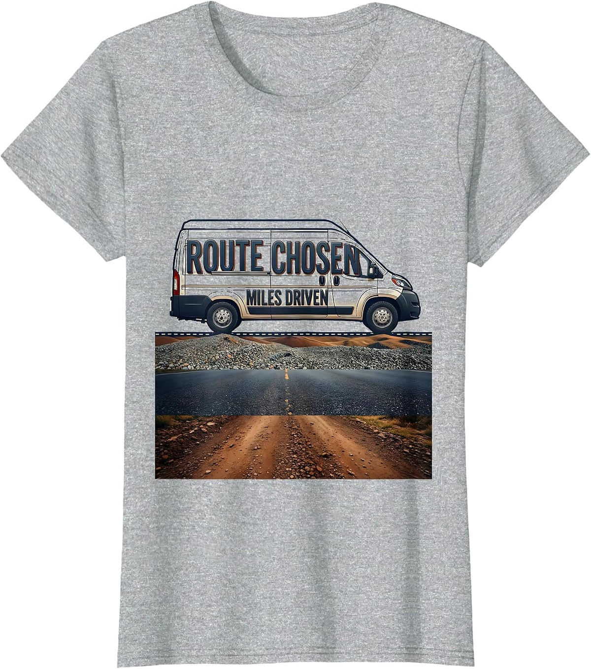Route Chosen Miles Driven Van Life Nomad Retro Adventure T-Shirt - Heather Grey